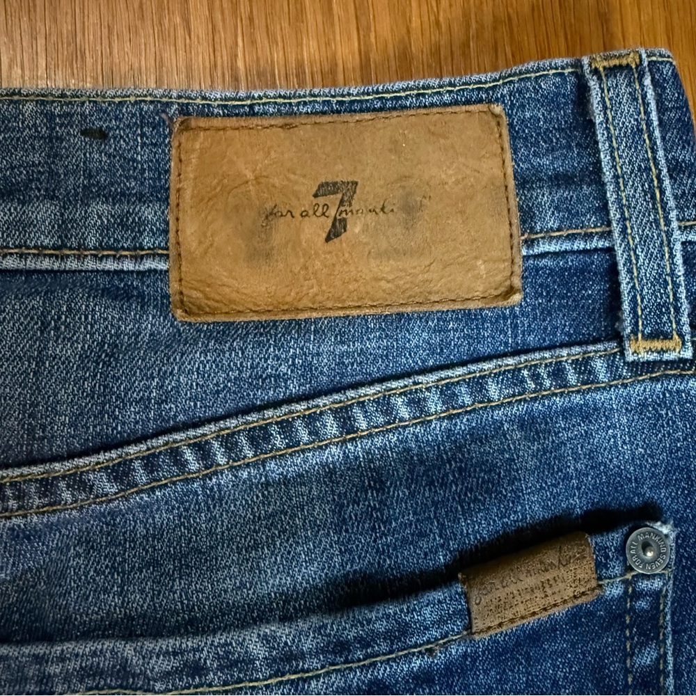 7 For All Mankind Mens Slimmy Denim Jeans 32x30 Blue Whiskering Unfinished Cuffs